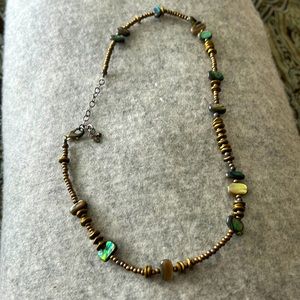 Mixed materials, copper gold tone with blue turquoise stone accents